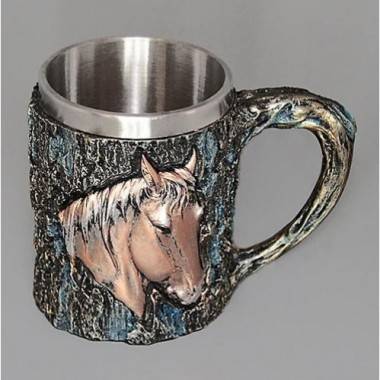 Кружка &quot;Лошадь&quot; нерж. сталь/искуственный камень 15*10*12см , 500мл. 3-4-000 — Egidius.ru