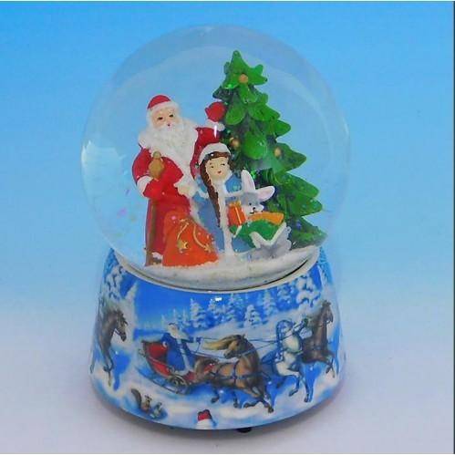 Стеклянный шар с Дедом Морозом, на фарфоровой подставке, музыкальный D=10см,H=14см 3-1-219 фото 1 &mdash; Egidius.ru