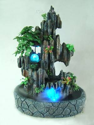 Фонтан с деревом, каскадом воды. Подсветка цветная, туман 10-0284 фото 1 — Egidius.ru