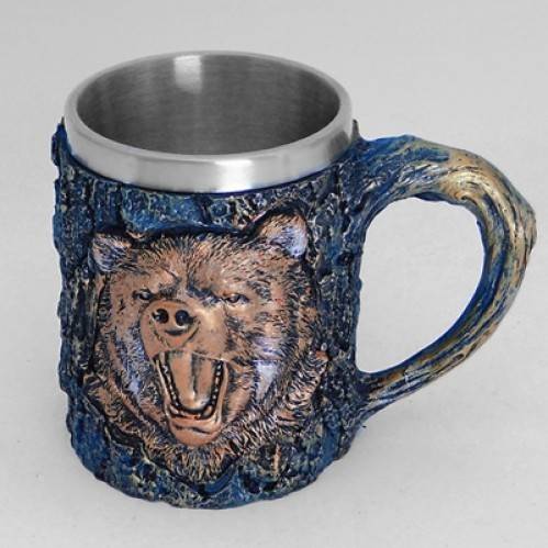 Кружка "Медведь" нержавеющая сталь/искуственный камень 15*10*12см , 500мл 3-4-001 фото 1 &mdash; Egidius.ru