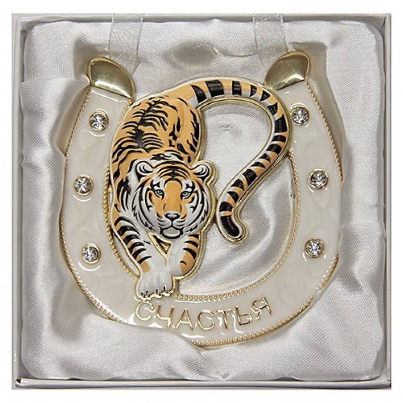 Подкова "Тигр Счастья" с эмалью и стразами, подвесная, 10*0,9*10,3см 3-2-144 фото 1 &mdash; Egidius.ru