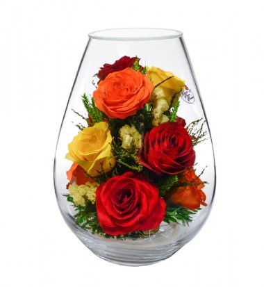 Цветы в стекле: Композиция из натуральных роз (арт. FMR5c2) 200-046 — Egidius.ru