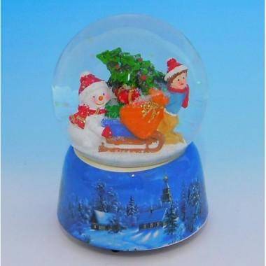 Стеклянный шар &quot;Зима&quot;, на фарфоровой подставке, музыкальный D=10см,H=14см 3-1-220 — Egidius.ru