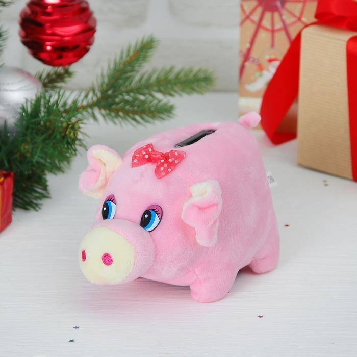 Мягкая музыкальная копилка "Свинка"  с бантиком, 10*15см цвета микс  813-039 фото 1 &mdash; Egidius.ru