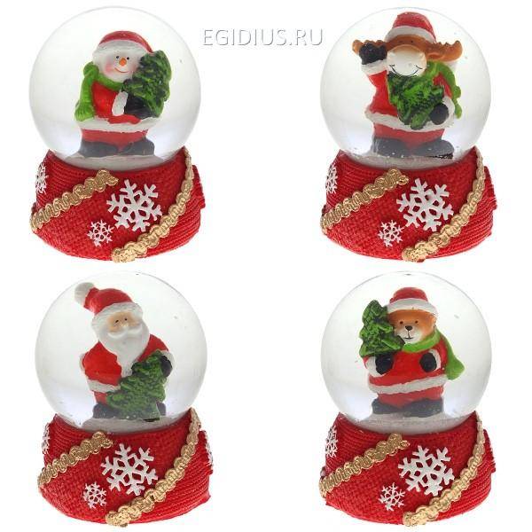 Фигурка декоративная в стеклянном шаре "Олень", "Снеговик", Медвежонок", "Санта", D45 мм, 4 в. 81-1107 фото 1 &mdash; Egidius.ru