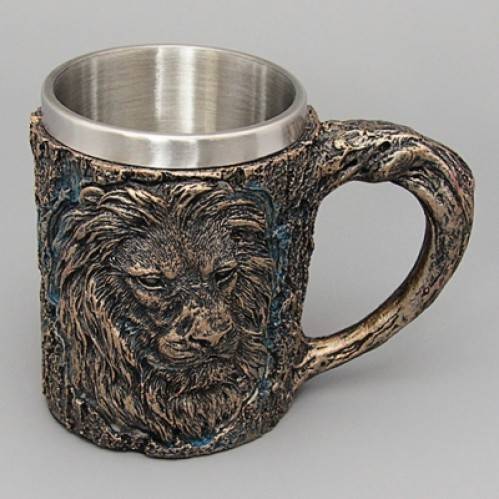 Кружка "Лев" нержавеющая сталь/искуственный камень 15*10*12см , 500мл. 3-4-002 фото 1 &mdash; Egidius.ru