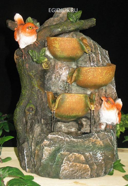 Фонтан с помпой    Птички и каскад у скалы, подсветка,   Н*L*D=25*16*13 10-0417 фото 1 &mdash; Egidius.ru