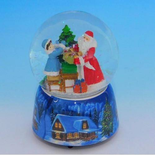 Стеклянный шар с Дедом Морозом, на фарфоровой подставке, музыкальный D=10см,H=14см 3-1-221 фото 1 — Egidius.ru