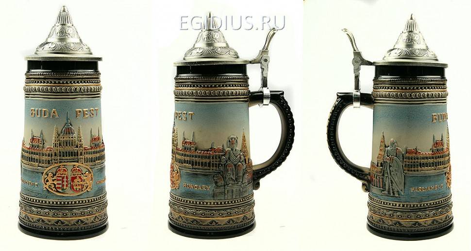 Пивная кружка коллекционная с крышкой Будапешт 19см, 900мл 111-163 фото 1 &mdash; Egidius.ru