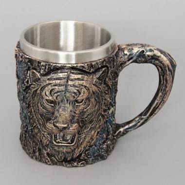 Кружка &quot;Тигр&quot; нерж. сталь/искуственный камень 15*10*12см , 500мл 3-4-004 — Egidius.ru