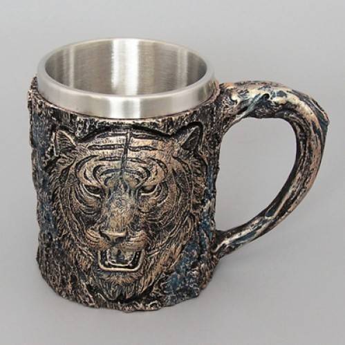 Кружка "Тигр" нерж. сталь/искуственный камень 15*10*12см , 500мл 3-4-004 фото 1 — Egidius.ru