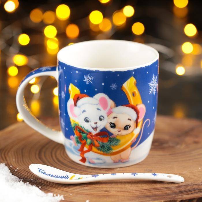 Кружка с ложкой "Пусть удача приходит к вам в дом", 300 мл 813-296 фото 1 — Egidius.ru