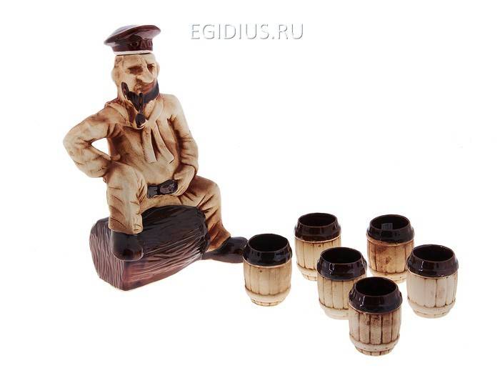 набор штоф+6 рюмок Моряк на бочке 806-001 фото 1 — Egidius.ru