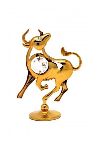 Бизнес подарки  на новый год 2021, Фигурка с кристалами Swarovski бык на подставке 6,5*3*8,5см с прозрачным хрусталиком 3-2-105 фото 1 &mdash; Egidius.ru