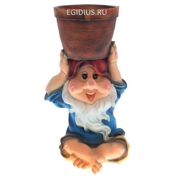 Кашпо для дачи Гном с горшком на голове L20W20H48 см 81-6239 фото 1 — Egidius.ru