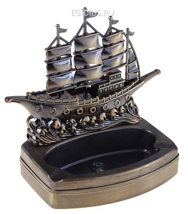 Зажигалка с пепельницей "Корабль на волнах", пьезо, газ 802-308 фото 1 — Egidius.ru