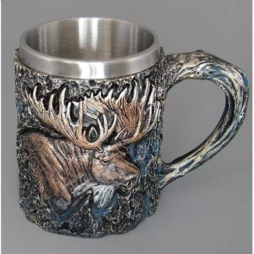 Кружка "Лось" нерж. сталь/искуственный камень 15*10*12см , 500мл. 3-4-006 фото 1 — Egidius.ru