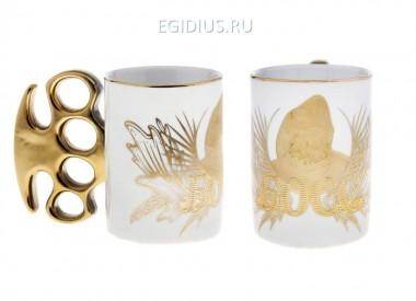 Кружка белая кастет &quot;БОСС&quot; рельефная золото 10,5х7,5 см  807-013 — Egidius.ru