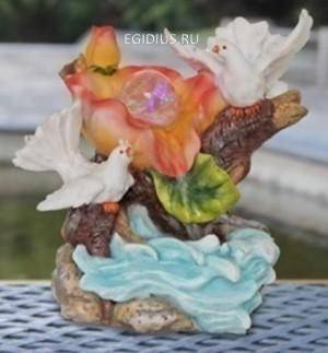 Фонтан «Голуби у ручья с цветком», цветная подсветка, шарик 10-0017 фото 1 — Egidius.ru