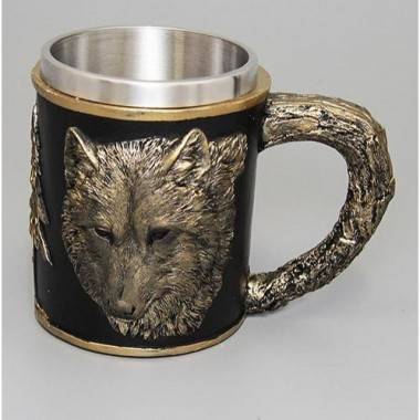 Кружка &quot;Волк&quot; нерж. сталь/искуственный камень 15*10*12см , 500мл. 3-4-007 — Egidius.ru