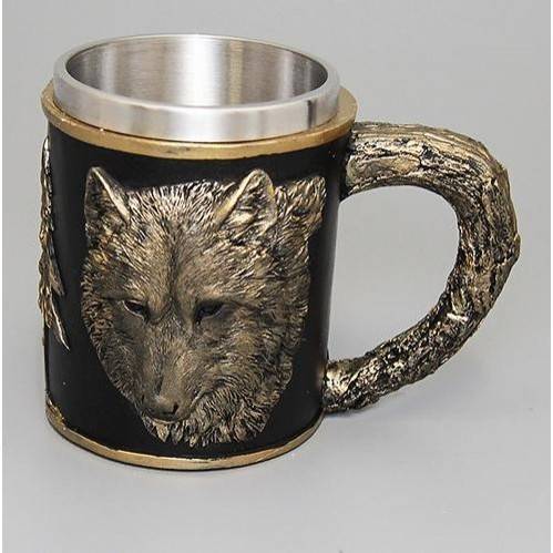 Кружка "Волк" нерж. сталь/искуственный камень 15*10*12см , 500мл. 3-4-007 фото 1 — Egidius.ru