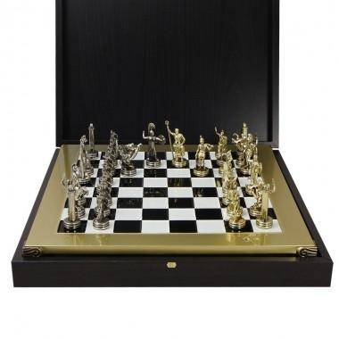Шахматный набор &quot;Троянская война&quot; (черн-бел. с золотом мет. доска 36х36, дер. короб, фигуры золото/серебро) 31-0822 — Egidius.ru