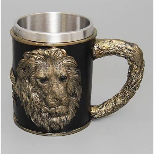 Кружка "Лев" нерж. сталь/искуственный камень 15*10*12см , 500мл. 3-4-008 фото 1 — Egidius.ru