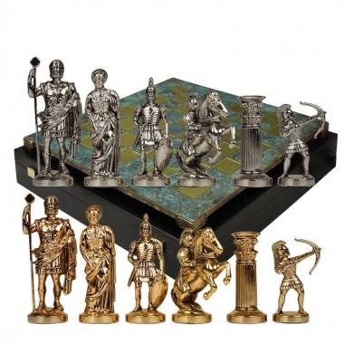 Шахматный набор  &quot;Античные войны&quot;  (патинированная мет. доска 44х44, дер. короб, фигуры золото/серебро) 31-0781 — Egidius.ru