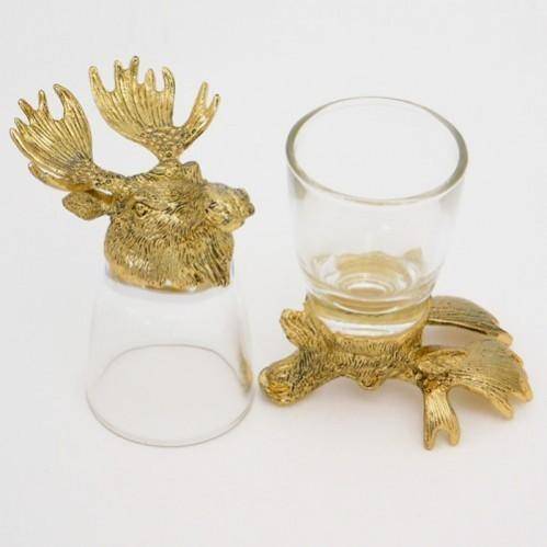 Набор из 2-х стопок с лосем зол. 24k Goldplated 3-1-333 фото 1 — Egidius.ru