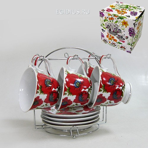 Набор чайный на метал.под. 12 пр. маки 200 мл цв.уп. 900-352 фото 1 &mdash; Egidius.ru