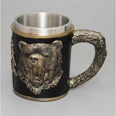 Кружка &quot;Медведь&quot; нерж. сталь/искуственный камень 15*10*12см , 500мл. 3-4-010 — Egidius.ru