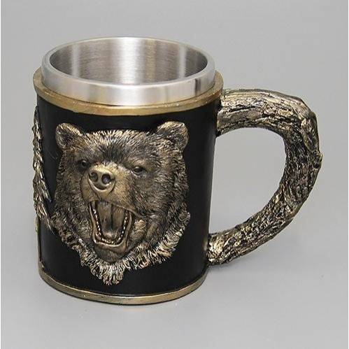 Кружка "Медведь" нерж. сталь/искуственный камень 15*10*12см , 500мл. 3-4-010 фото 1 &mdash; Egidius.ru