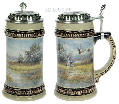 Пивная кружка коллекционная Охота на уток с крышкой 0,5л, 18см 112-035 фото 1 &mdash; Egidius.ru