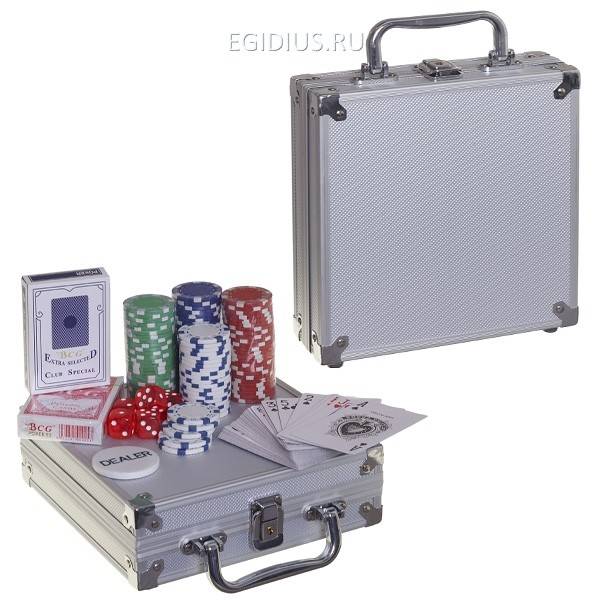 Настольная игра Покер в металлическом кейсе (100 фишек), L22,3 W23,6 H7,7 см 81-5426 фото 1 — Egidius.ru
