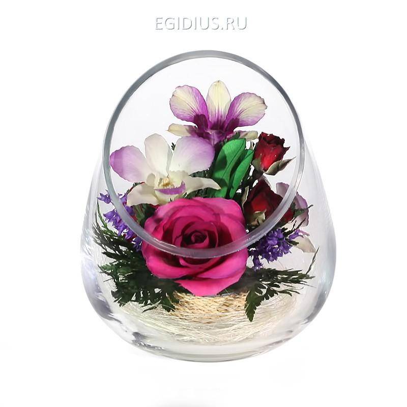 Цветы в стекле: Композиция из натуральных роз и орхидей (ApSM3) 200-238 фото 1 — Egidius.ru