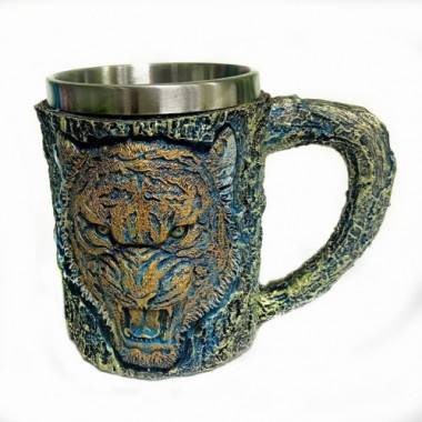 Кружка &quot;Тигр&quot; нерж. сталь/искуственный камень 15*10*12см , 500мл. 3-4-011 — Egidius.ru