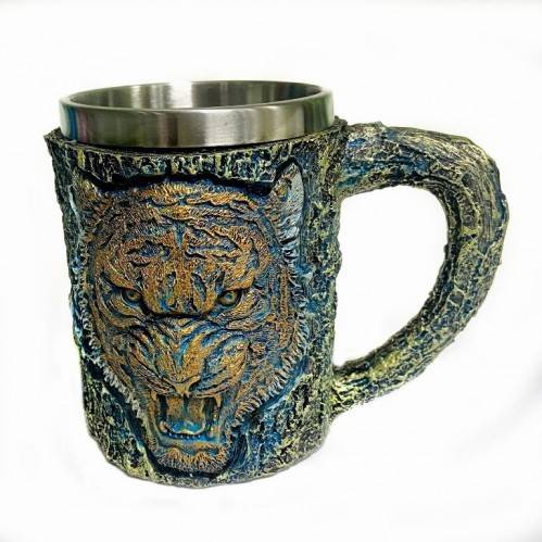 Кружка "Тигр" нерж. сталь/искуственный камень 15*10*12см , 500мл. 3-4-011 фото 1 — Egidius.ru