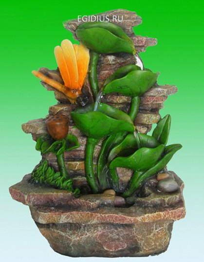 Декоративный фонтан Каскад воды в листьях и бабочка, подсветка   H*L*W=25*19*12см 10-0423 фото 1 &mdash; Egidius.ru