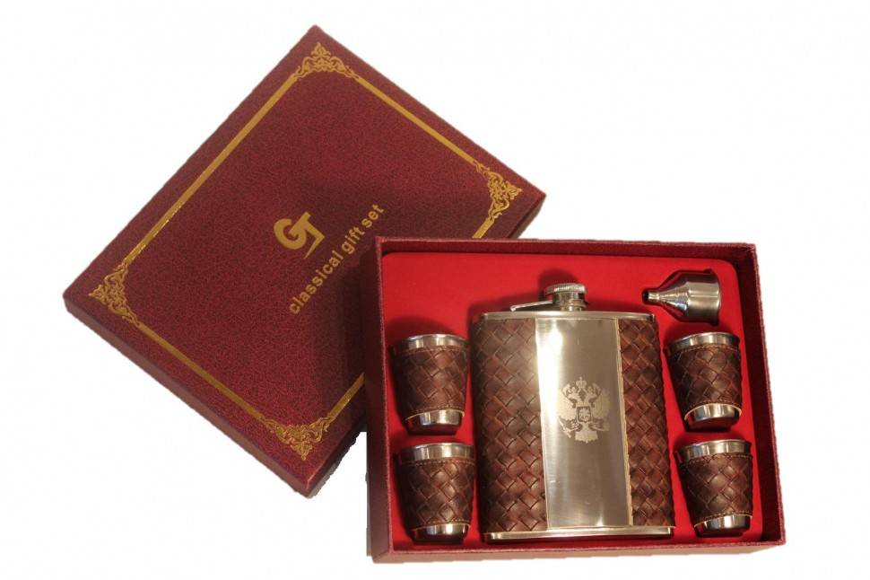 Подарочный набор 18oz-0.5л фляжка,воронка,4 рюмки (коричнев) 270-745 фото 1 — Egidius.ru
