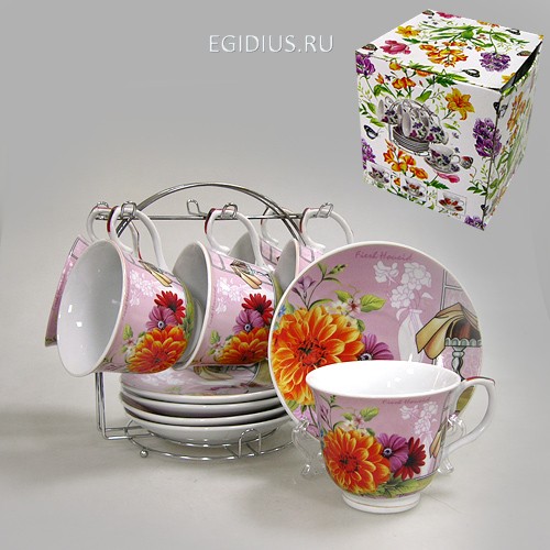 Набор чайный на метал.под. 12 пр. коллаж с георгинами 200 мл цв.уп. 900-353 фото 1 &mdash; Egidius.ru