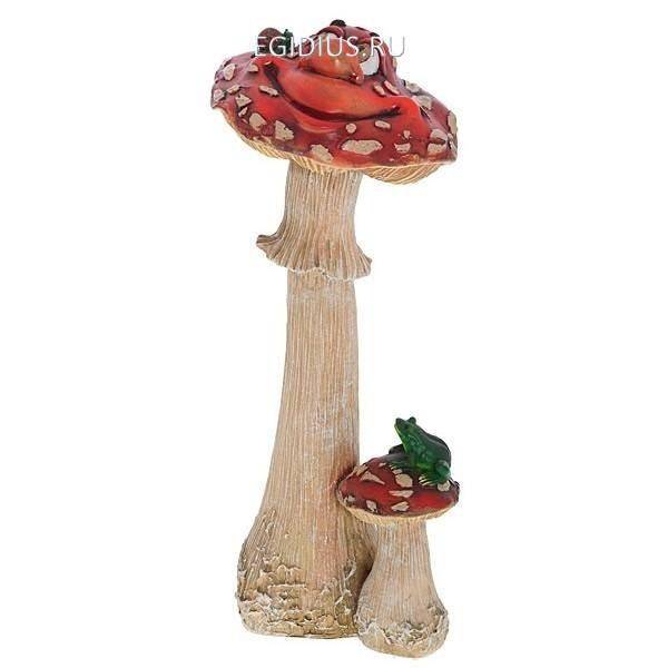 Фигура для дачи Гриб мухомор большой с лягушкой мульт.  L18W19H42 см 81-6090 фото 1 &mdash; Egidius.ru