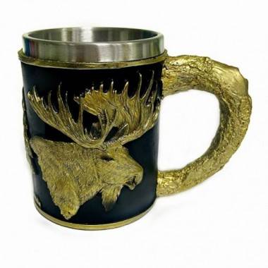 Кружка &quot;Лось&quot; нерж. сталь/искуственный камень 15*10*12см , 500мл. 3-4-012 — Egidius.ru