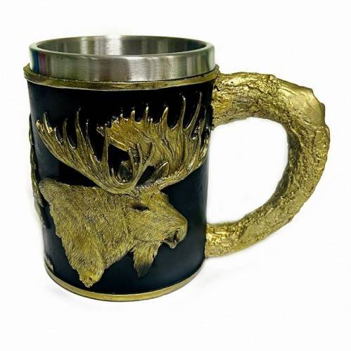 Кружка "Лось" нерж. сталь/искуственный камень 15*10*12см , 500мл. 3-4-012 фото 1 &mdash; Egidius.ru