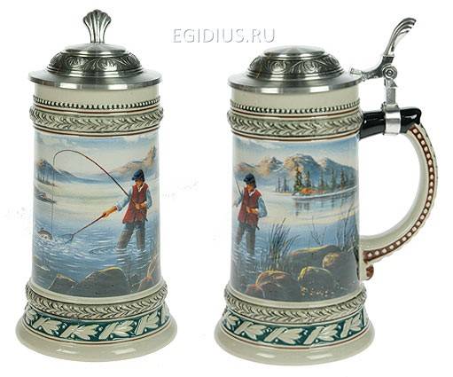 Пивная кружка коллекционная Рыболов с крышкой 0,5л, 18см  112-036 фото 1 &mdash; Egidius.ru