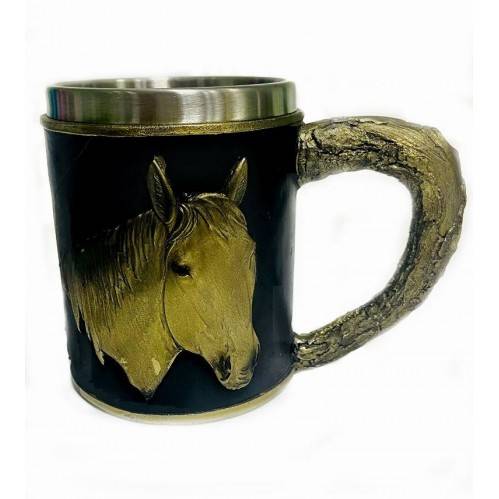 Кружка "Лошадь" нерж. сталь/искуственный камень 15*10*12см , 500мл. 3-4-013 фото 1 — Egidius.ru