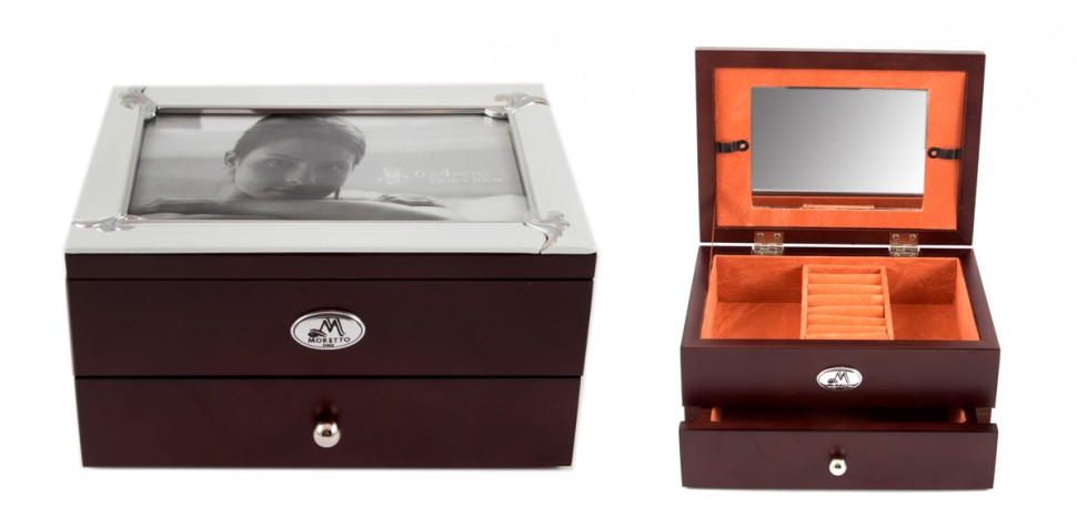 Шкатулка-фоторамка ювелирная Moretto 2-ярусная 18*13*10см  115-500 фото 1 — Egidius.ru