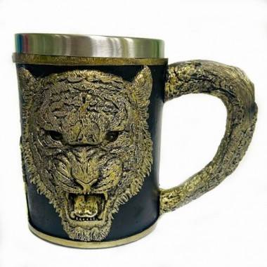 Кружка &quot;Тигр&quot; нерж. сталь/искуственный камень 15*10*12см , 500мл. 3-4-014 — Egidius.ru