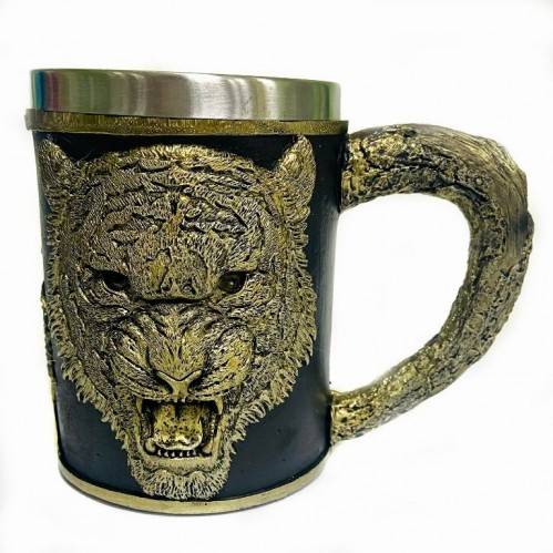 Кружка "Тигр" нерж. сталь/искуственный камень 15*10*12см , 500мл. 3-4-014 фото 1 — Egidius.ru