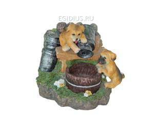 Фонтан настольный для дома с помпой &quot;Щенки коричневые&quot;  Н=18см 10-0025 — Egidius.ru
