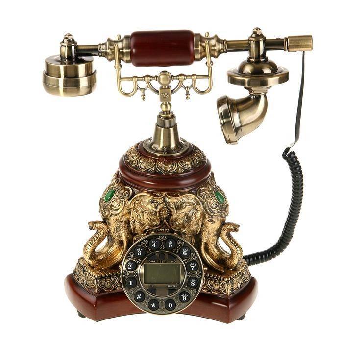 Телефон ретро колонна, под дерево, вставка слоны, бронза 28*28см  800-504 фото 1 — Egidius.ru